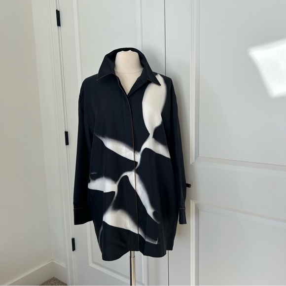 $898 Lafayette 148 x Martha Madigan sz L Italian Silk Twill Oversized Shirt Top - Picture 3 of 7